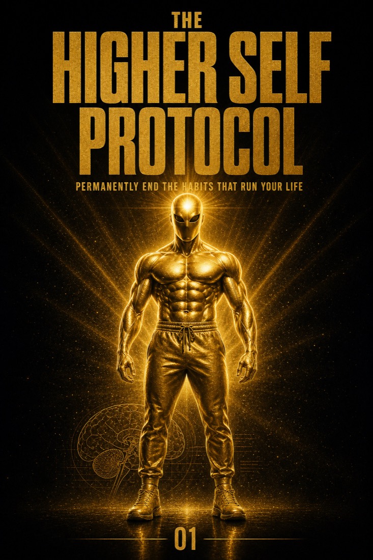 The Higher Self Protocol — black hardcover, gold brain with the prefrontal cortex in solid gold